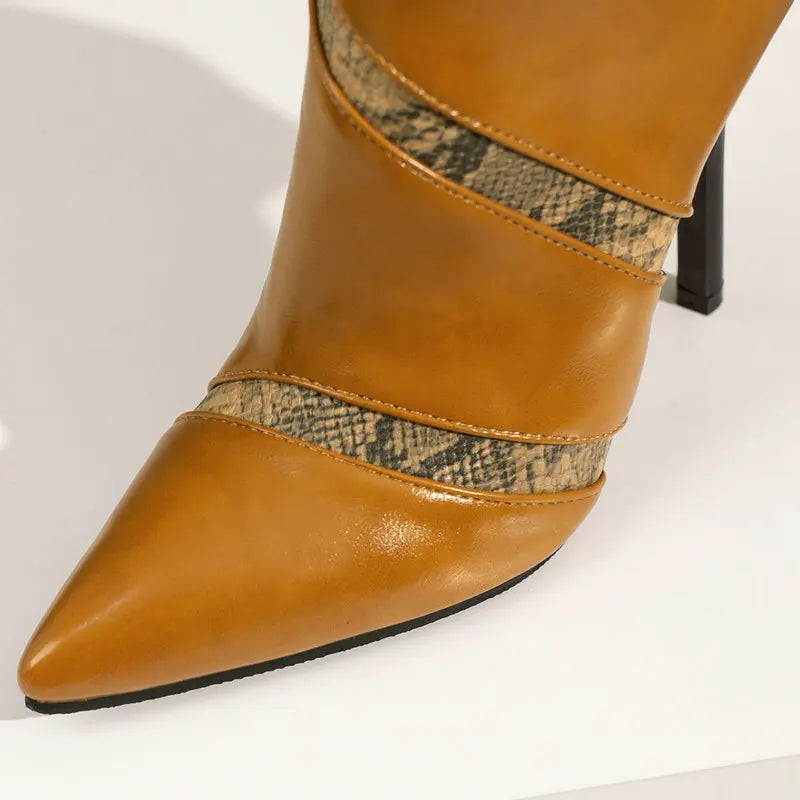 Pointed Toe PU Leather Stiletto Ankle Boots for Women