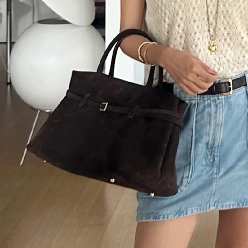 Autumn and winter new frosted suede belt buckle hand-held tote bag lazy style commuting women's bag