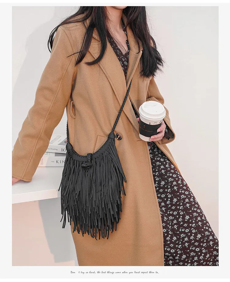 Double-Sided Tassel Design Crossbody Bag for Women