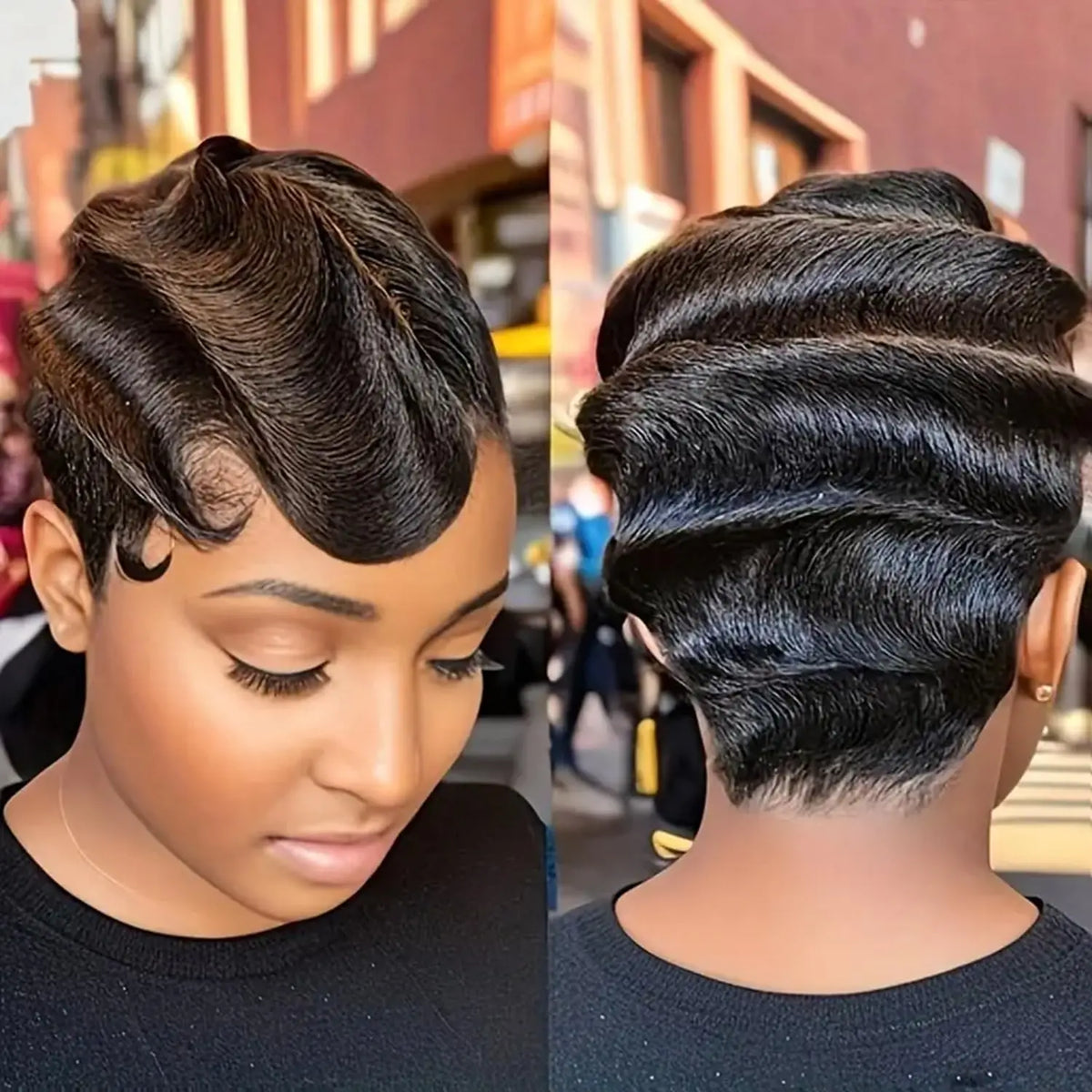 Short Curly Pixie Cut Remy Human Hair Wig for Women