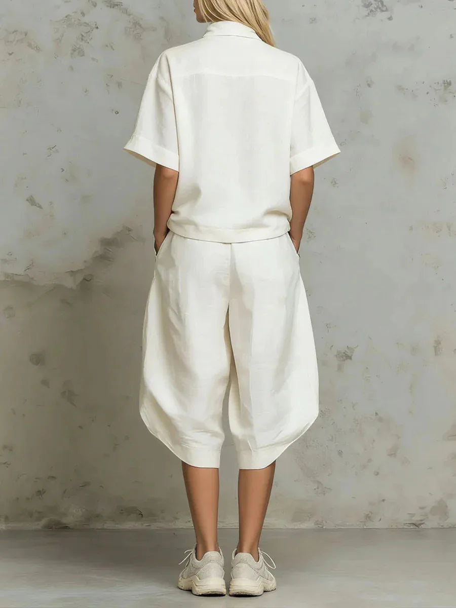 Casual Summer Zipper Neck Two Piece Shorts Set for Women
