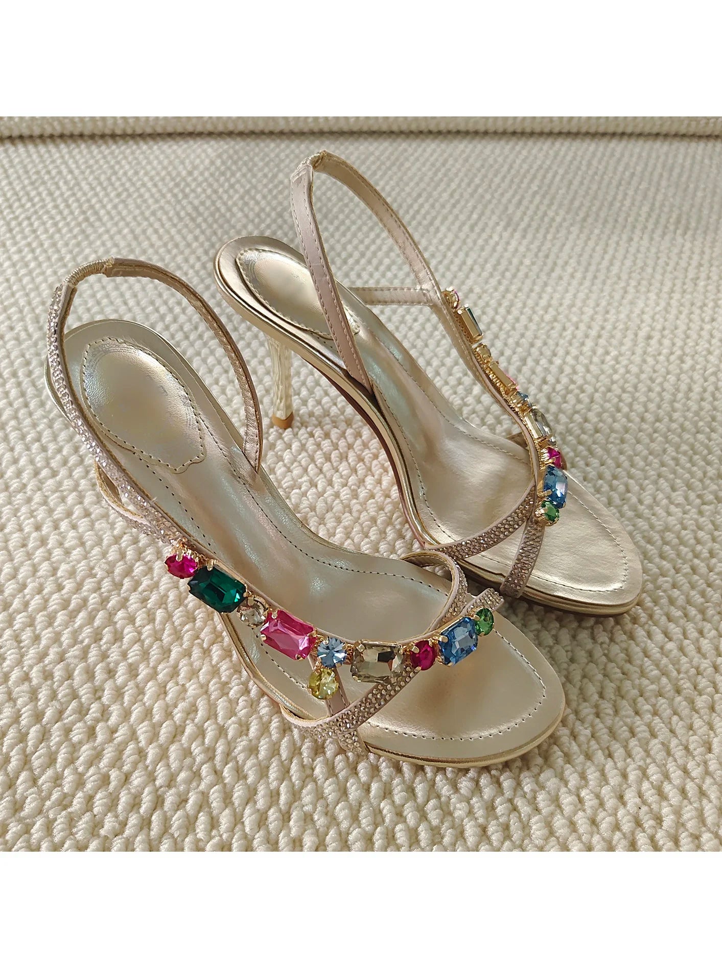 Gemstone Embellished Stiletto Sandals With Buckle Strap For Women