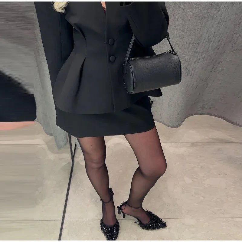 Elegant Stand Collar with Button Front Blazer for Women