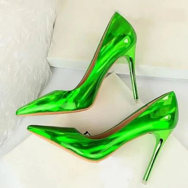 Shiny Patent Leather Pointed Toe Slip On Pumps for Women