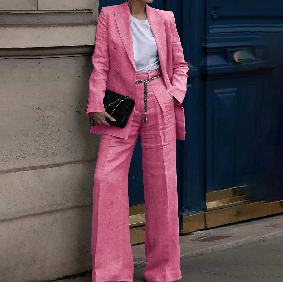Double Breasted Classic Two Piece Suit Set for Women