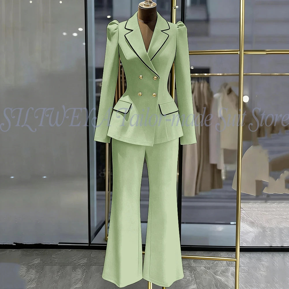 Double Breasted Blazer Set With Side Pockets For Women
