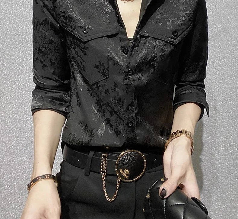 Female Tops Spring and Autumn Full Long Sleeve Women's Shirt Blouse Office Outfits Wear To Work Button Up Formal Loose Green Xl