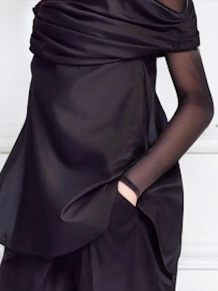 Beautyblue False Two Long Sleeves Tops Women Clothing 2025 New Spring See-Through Round-Neck Slimming Skinny T-Shirts Black Tee