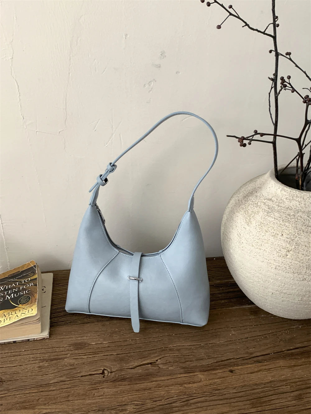 Solid Color Faux Leather Hobo Shoulder Bag for Women