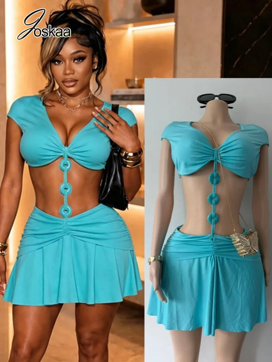 Blue Patchwork V Neck Bodycon Dress