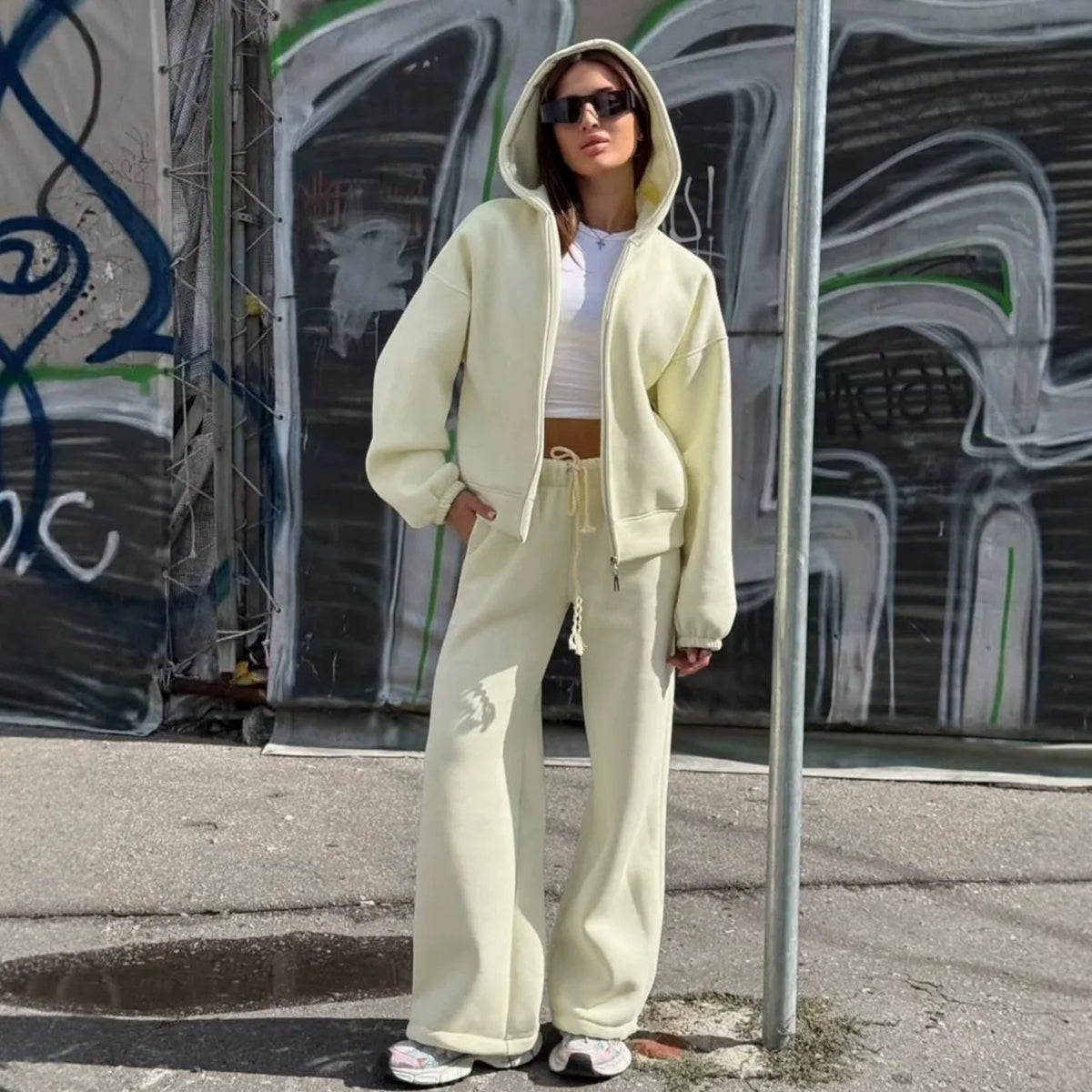 Hooded Loose Two Piece Top and Pants Set for Women