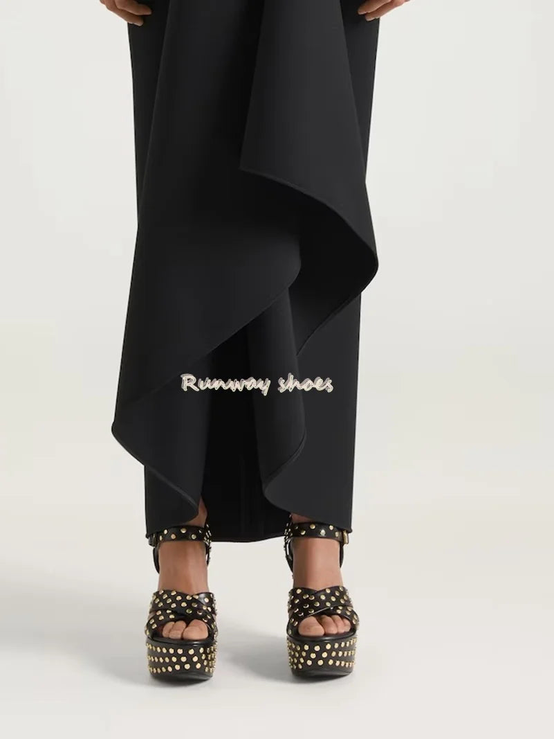 Rivet Open Toe Waterproof Buckle Sandals With Chunky Heel for Women