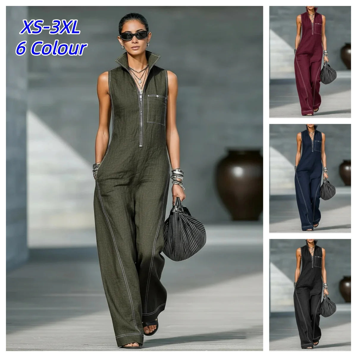 Casual Relaxed Fit Wide Leg Sleeveless Jumpsuit for Women