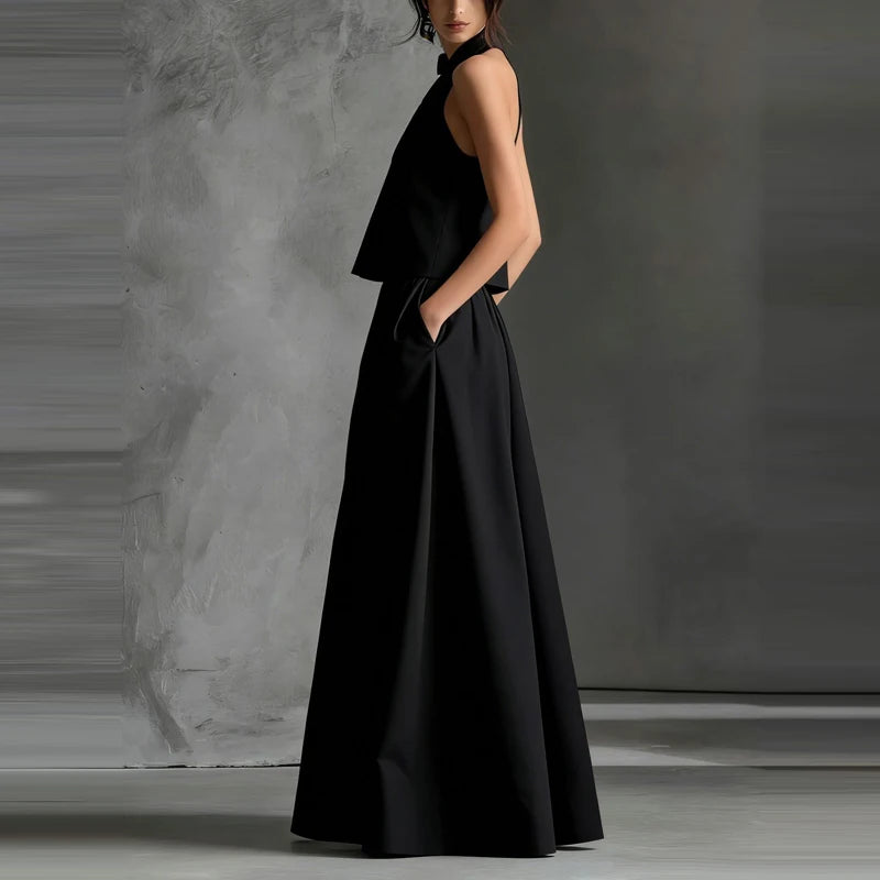 Sleeveless Halter Top And Wide Leg Pants Set for Women