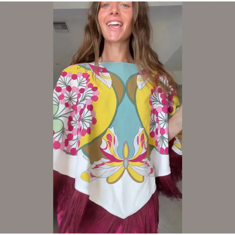 Soft Textured Embroidered Tassel Fringe Shawl For Women