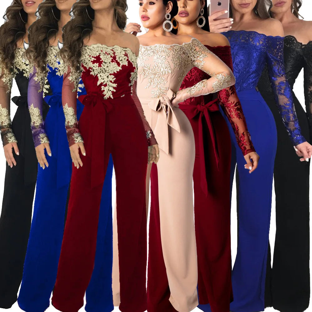 Elegant Lace Stitching Wide Leg Jumpsuit for Women