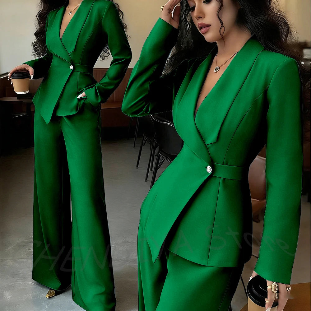 Elegant Office Lady Professional Suit Two Pieces Classic Shawl Lapel Single Button Outfit High Quality Women's Tailored Set
