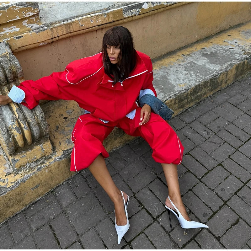Elegant Loose Zip Up Casual Two Piece Set for Women