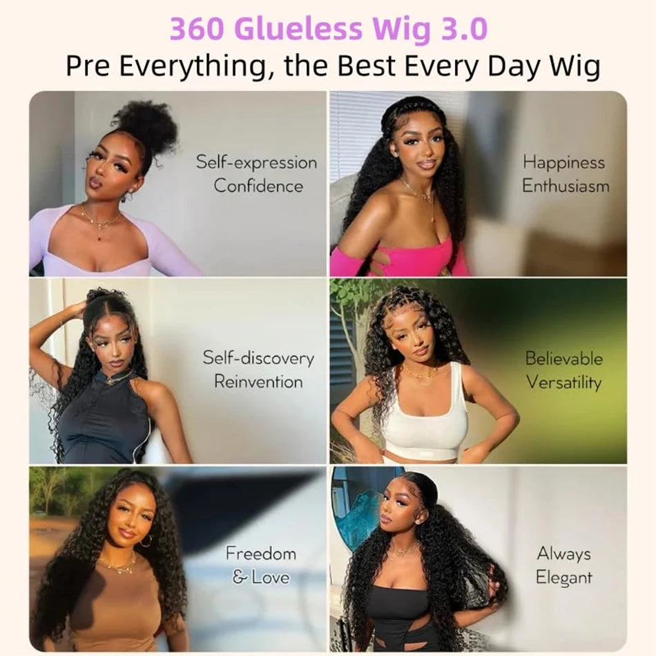 Glueless Deep Curly 360 Lace Front Human Hair Wig for Women