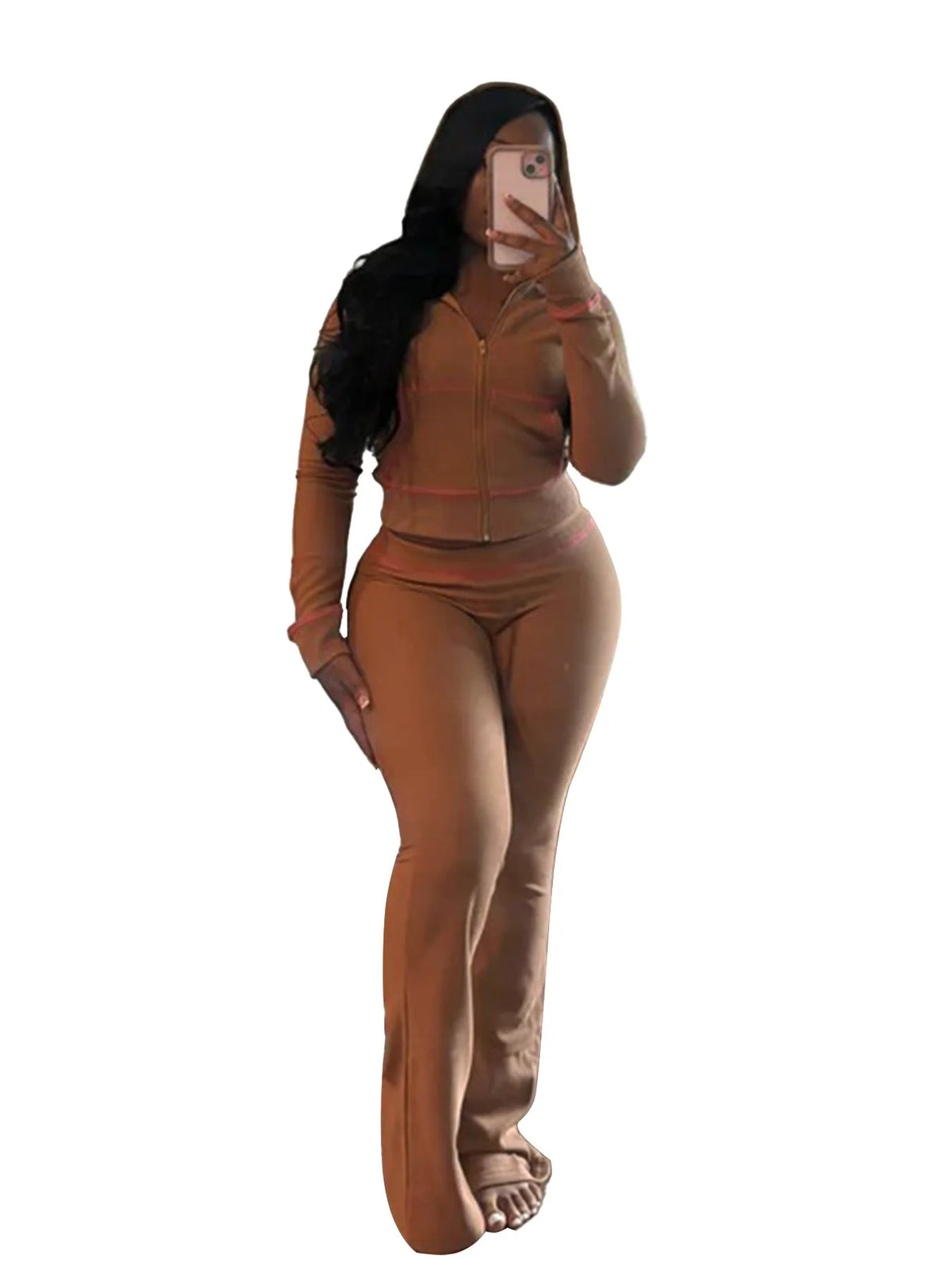 Hooded Long Sleeve Two Piece Matching Pants Set for Women