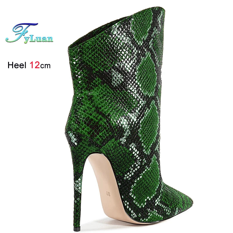 Green Patent Leather Pointed Toe Ankle Boots for Women