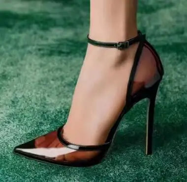 Transparent Pointed Toe Buckle Strap Thin Heel Pumps For Women