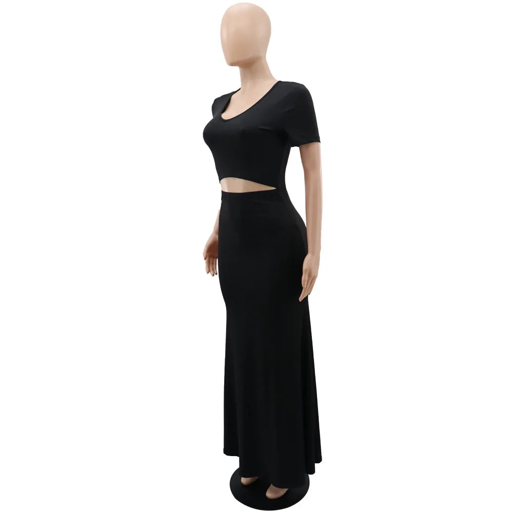 Hollow Out Floor Length Slim Fit Knit Dress for Women