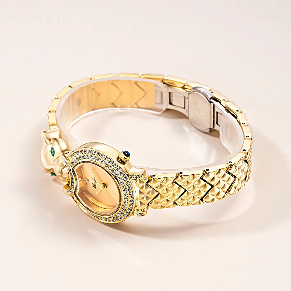 Wristwatch Leopard Print 3D Bling Diamond Dial Alloy Case Quartz Movement Casual Style