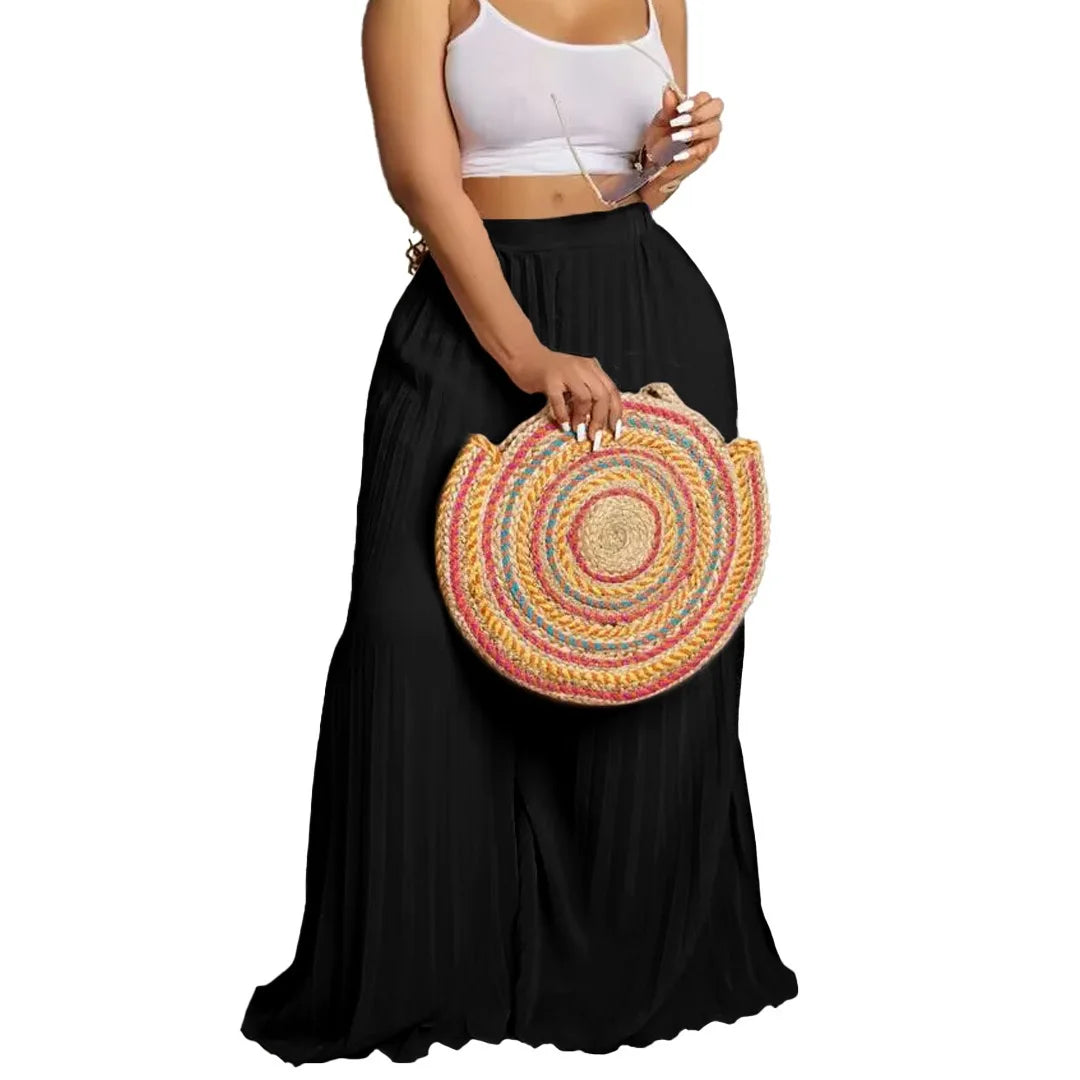 Elegant Pleated Wide Leg Pants High Waisted for Woman 2024 Loose Floor Length Fashion Female Birthday Party Dinner Trousers New