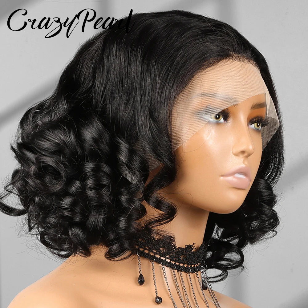Loose Wave Lace Frontal Bob Wig With Human Hair for Women