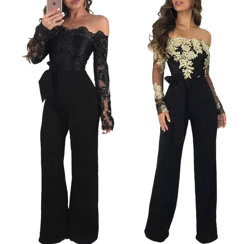 Elegant Lace Stitching Wide Leg Jumpsuit for Women