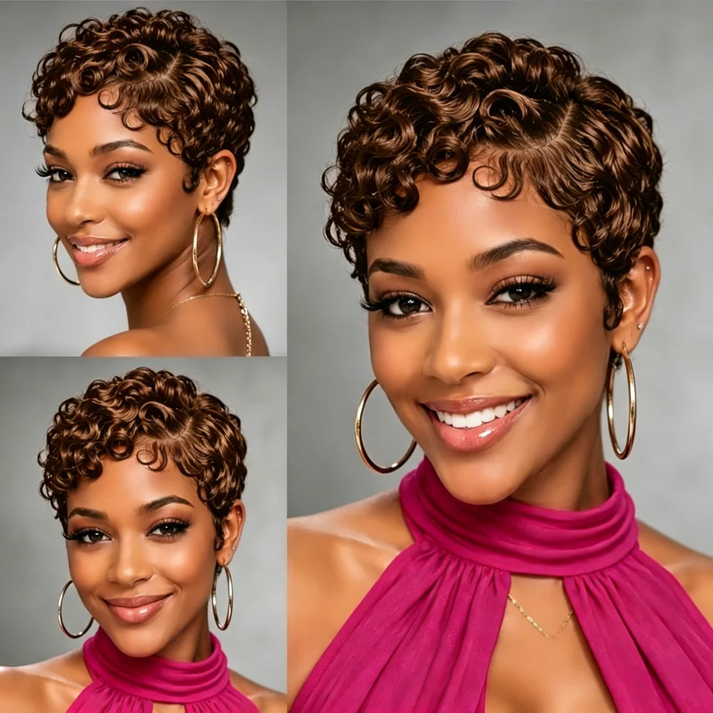 Natural Looking Short Curly Human Hair Wig for Women