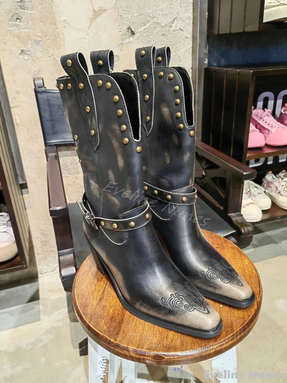 Retro Chunky Heel Western Knee High Boots For Women