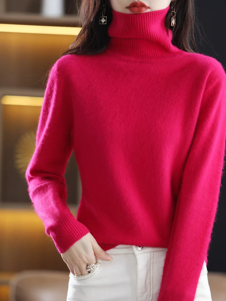 Soft Warm Knit Cashmere Turtleneck Sweater for Women