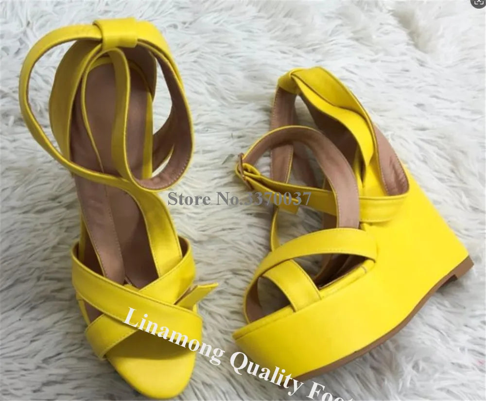 Yellow Buckle Platform Wedge Sandals
