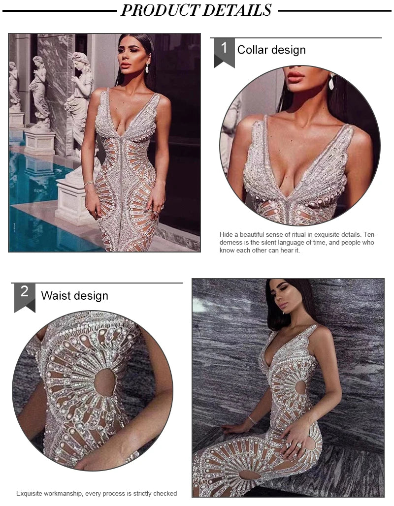 Sequined Ruffle Maxi Slip Dress with V Neck for Women