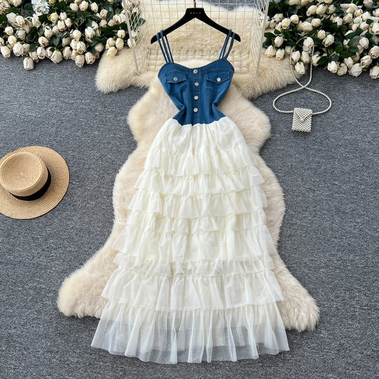 Denim Patchwork Maxi Dress