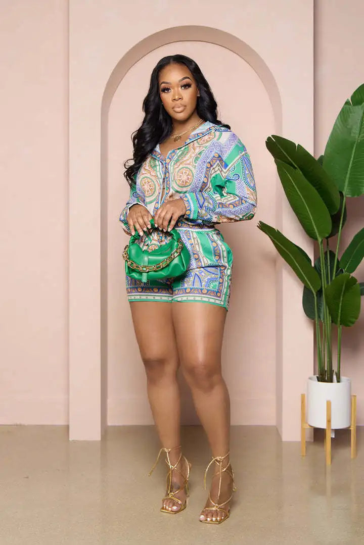 Casual Print Relaxed Fit Summer Two Piece Set for Women