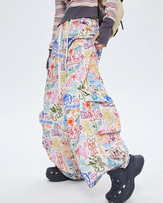Wide Leg Colorful Line Cargo Pants