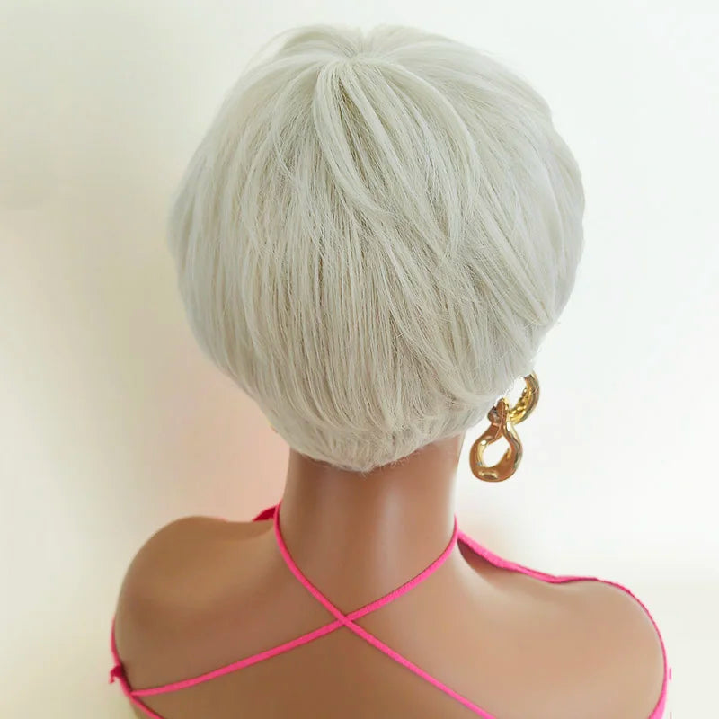 Natural Short Layered Pixie Wig With Bangs For Women
