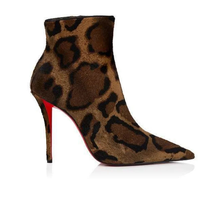 Leopard Print Knee High Boots With Zipper for Women