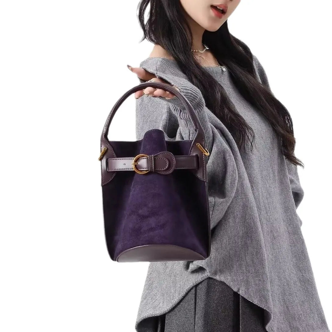 Advanced purple velvet bucket bag for women's new commuting trend single shoulder crossbody bag