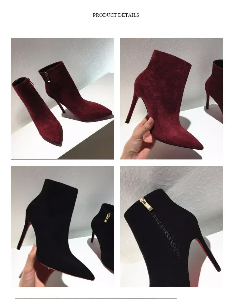 Pointed Toe Soft Leather Ankle Boots With Thin Heels for Women