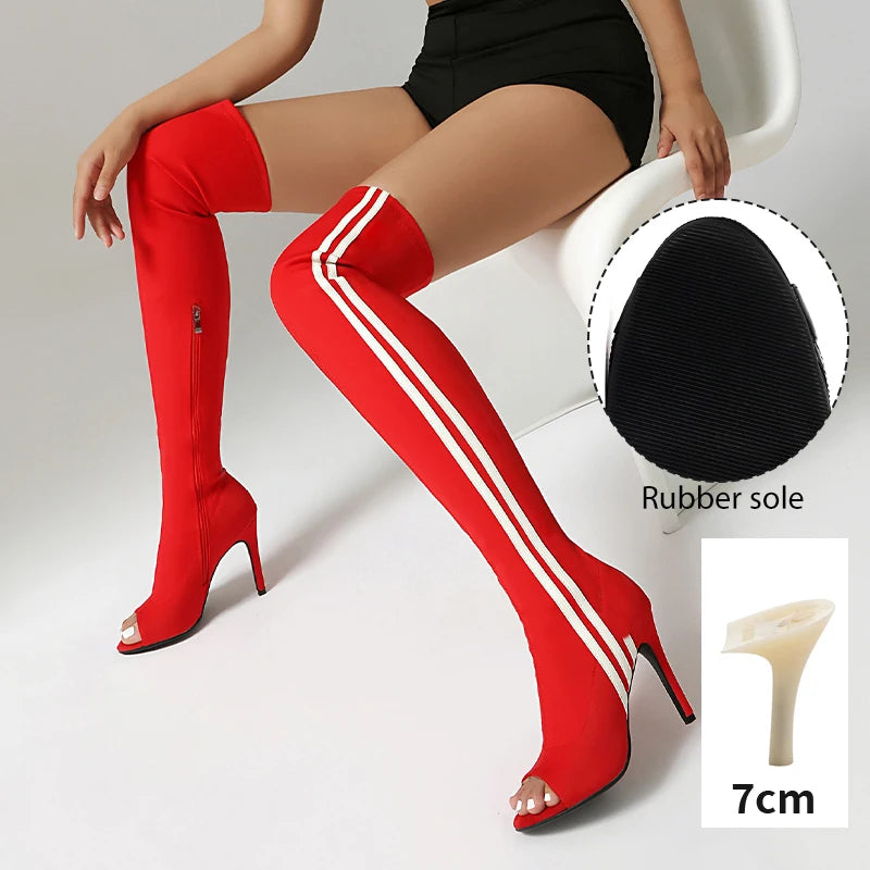 Elastic Stiletto High Heel Knee-High Dance Boots for Women