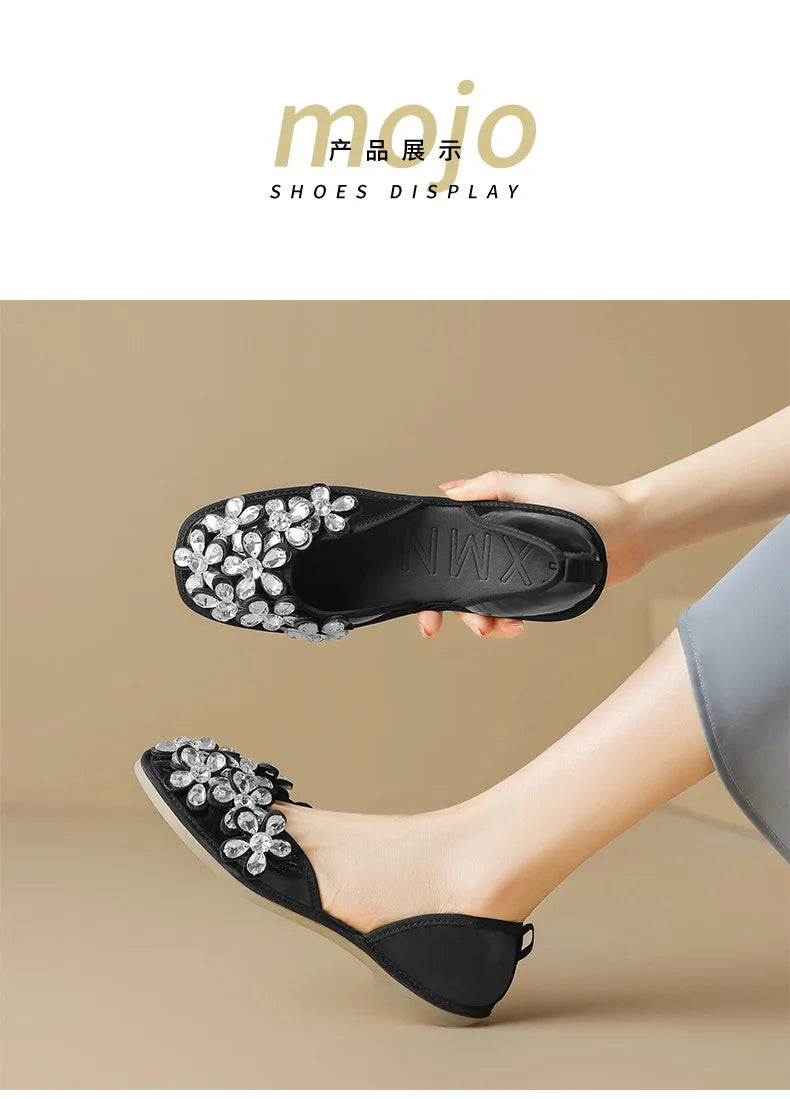 Luxurious Rhinestone Square Toe Slip On Mules for Women