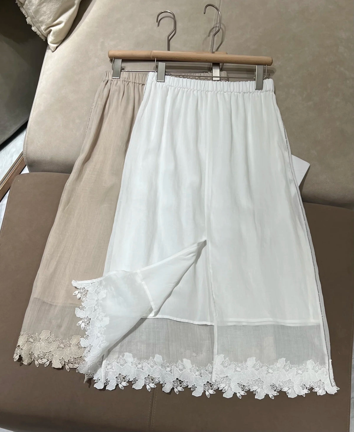 Embroidered Linen Blouse And Midi Skirt Set for Women