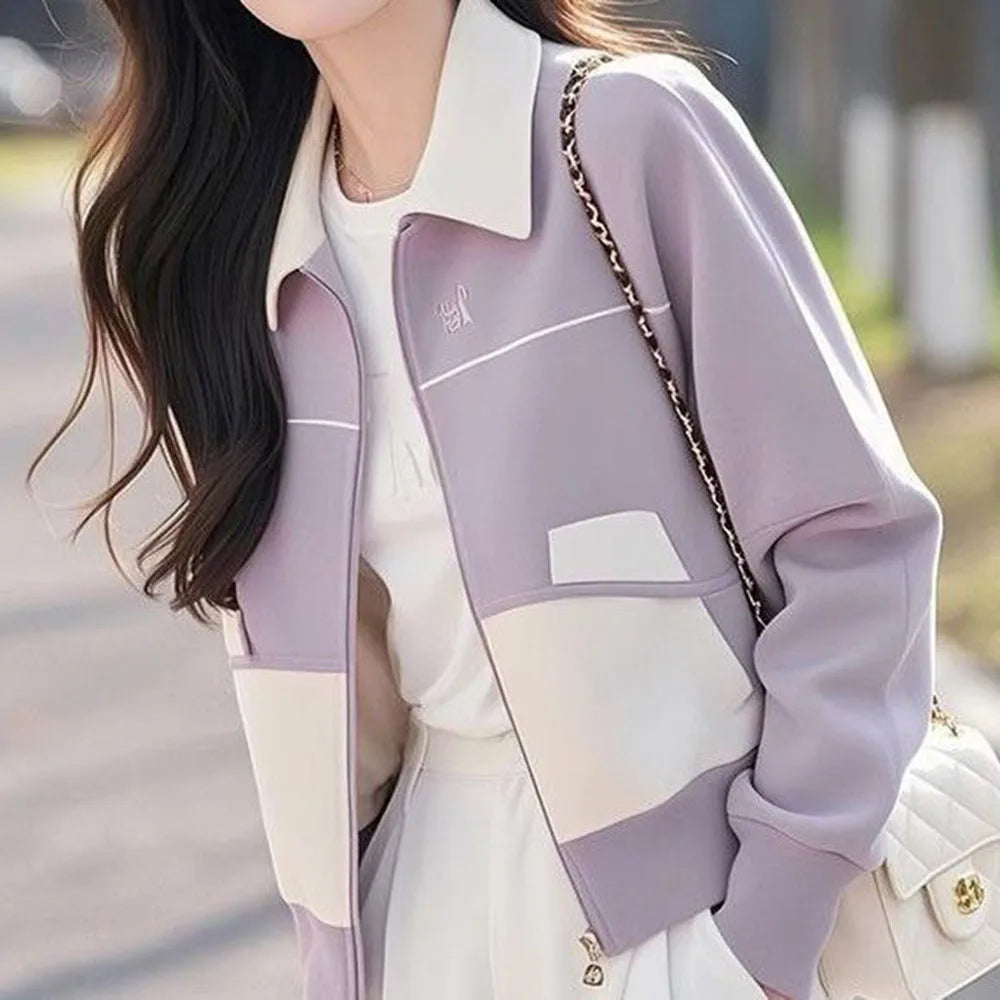 Purple Slim Fit Zip Up Knit Cardigan With Pockets For Women