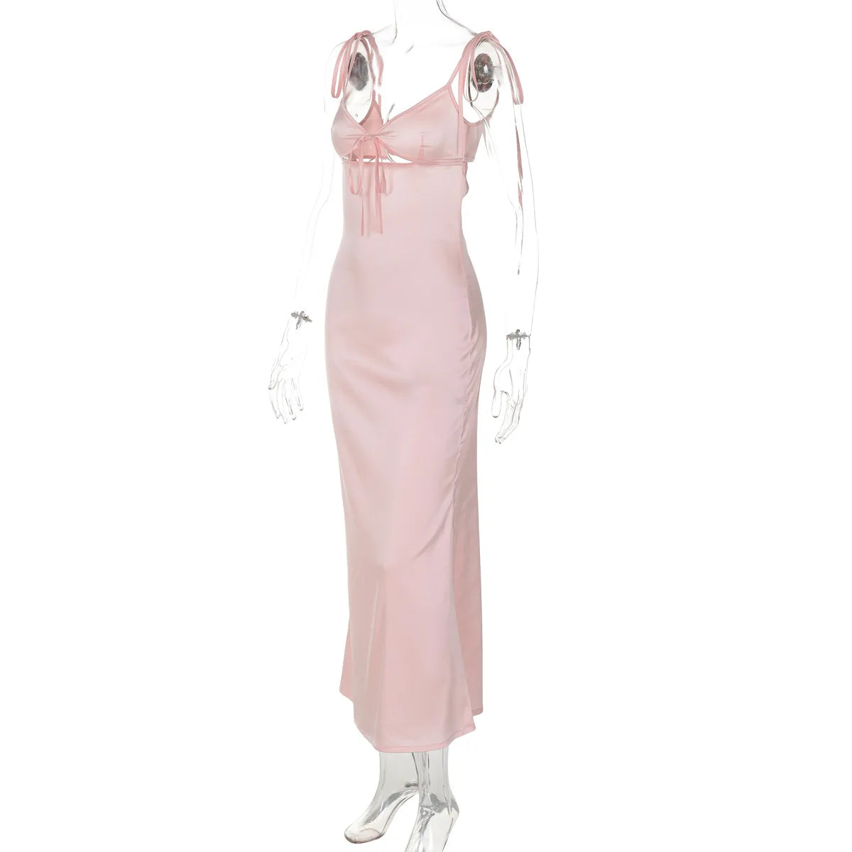 TARUXY V-neck Cut Out Lace-Up Spaghetti Strap Dress For Women Summer Beach Long Dress Fashion Sexy Sleeveless Slim Gown Clothes