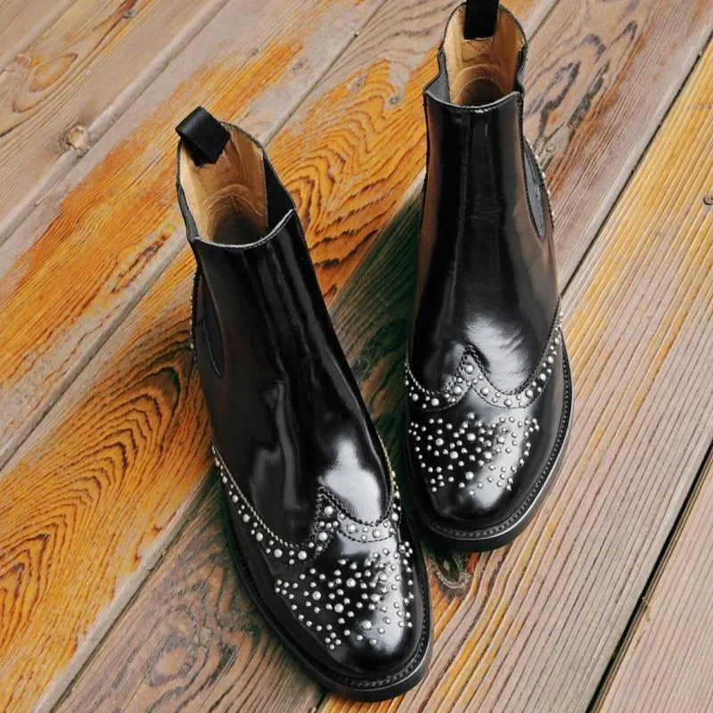 Rivet Patent Leather Slip On Ankle Boots for Women