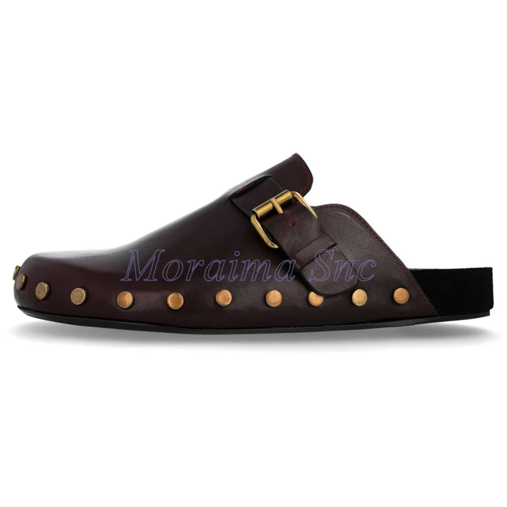 Studded Western Buckle Mules